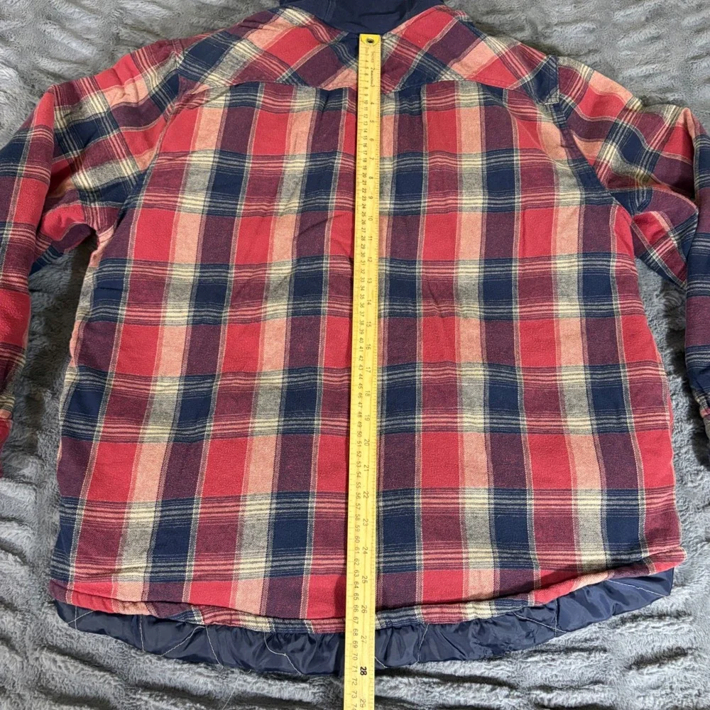 Legendary Outfitters Mens XL Red Plaid Hooded Quilted Lined Flannel Shirt Jacket